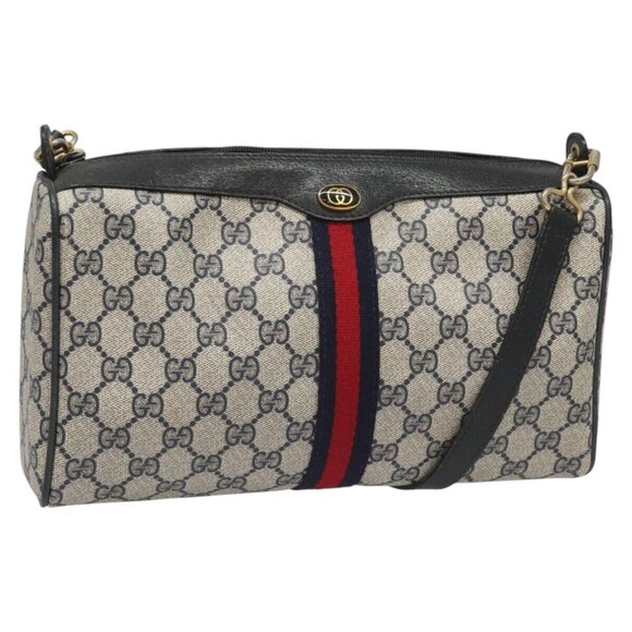 GUCCI GG Supreme Sherry Line Shoulder Bag PVC Navy Gold Auth - Picture 1 of 16